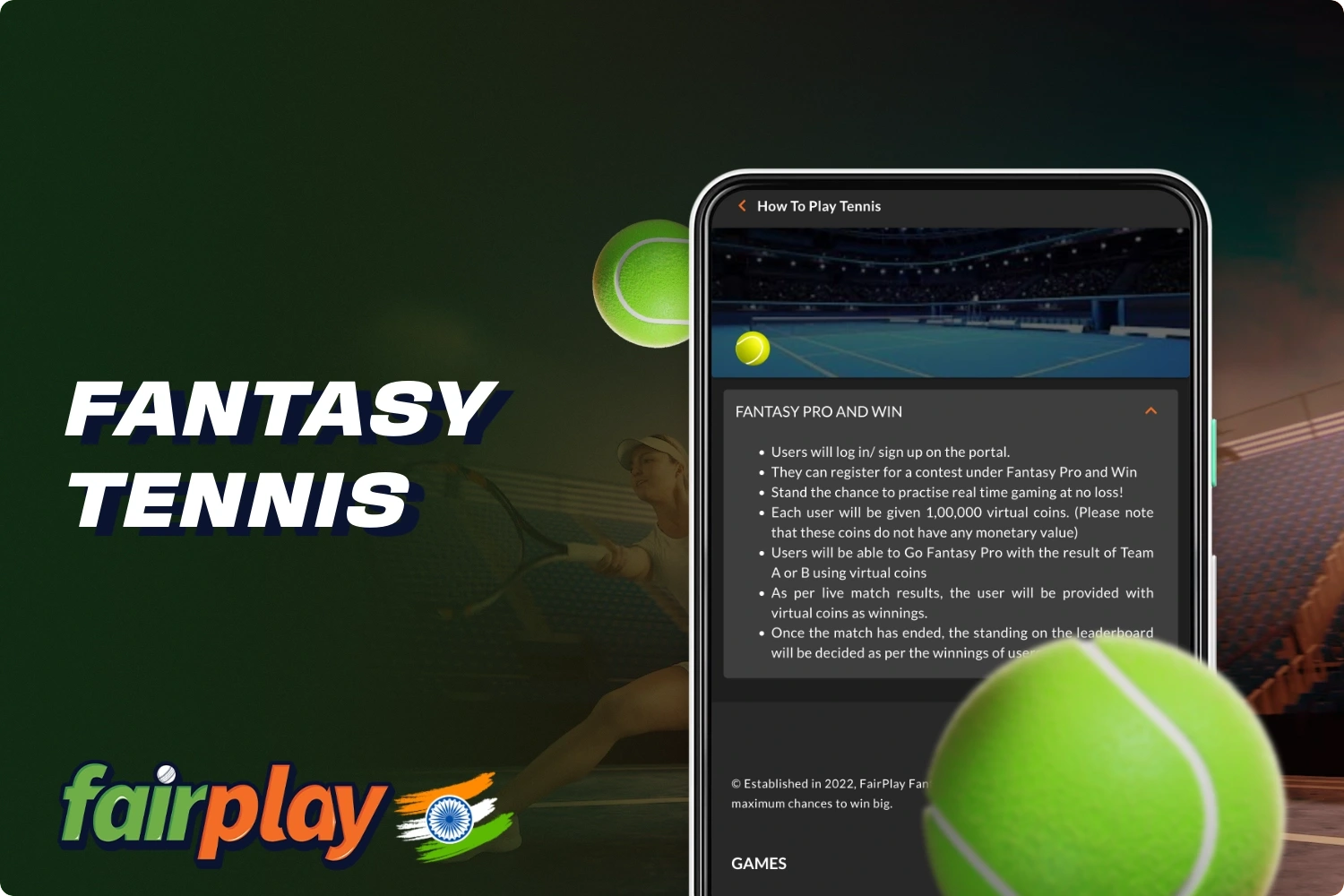 Fantasy tennis in Fairplay is available to all registered users