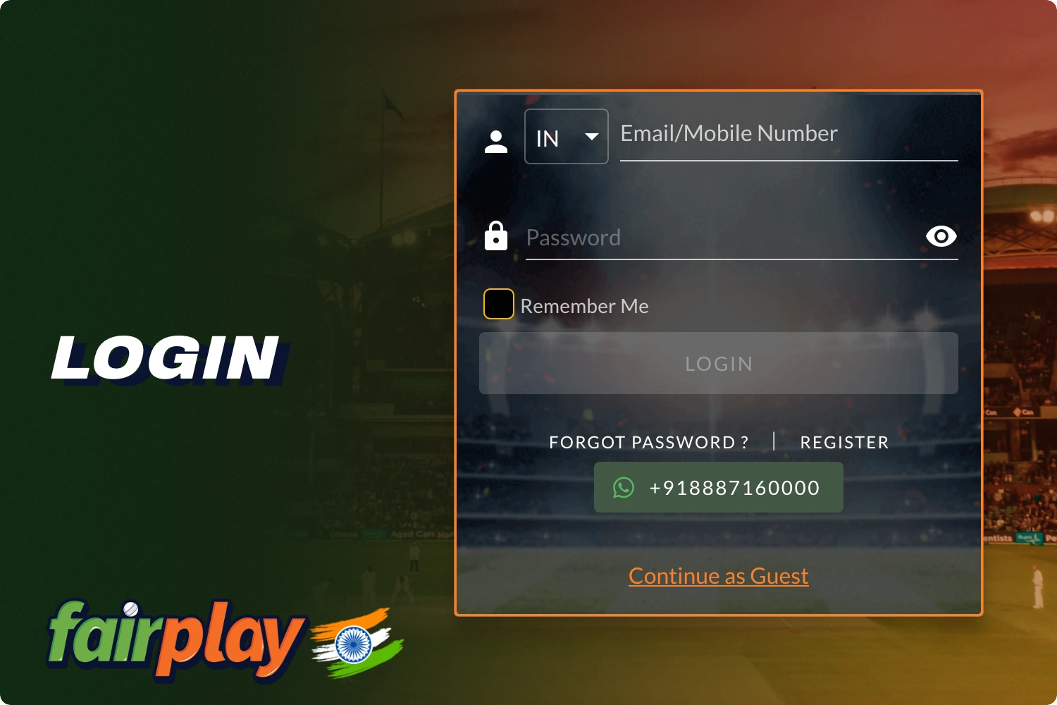 To log in to your personal Fairplay account, you must use the details you provided during registration