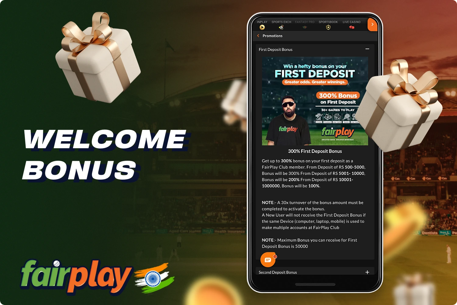 There is a welcome bonus for new users of the Fairplay mobile app
